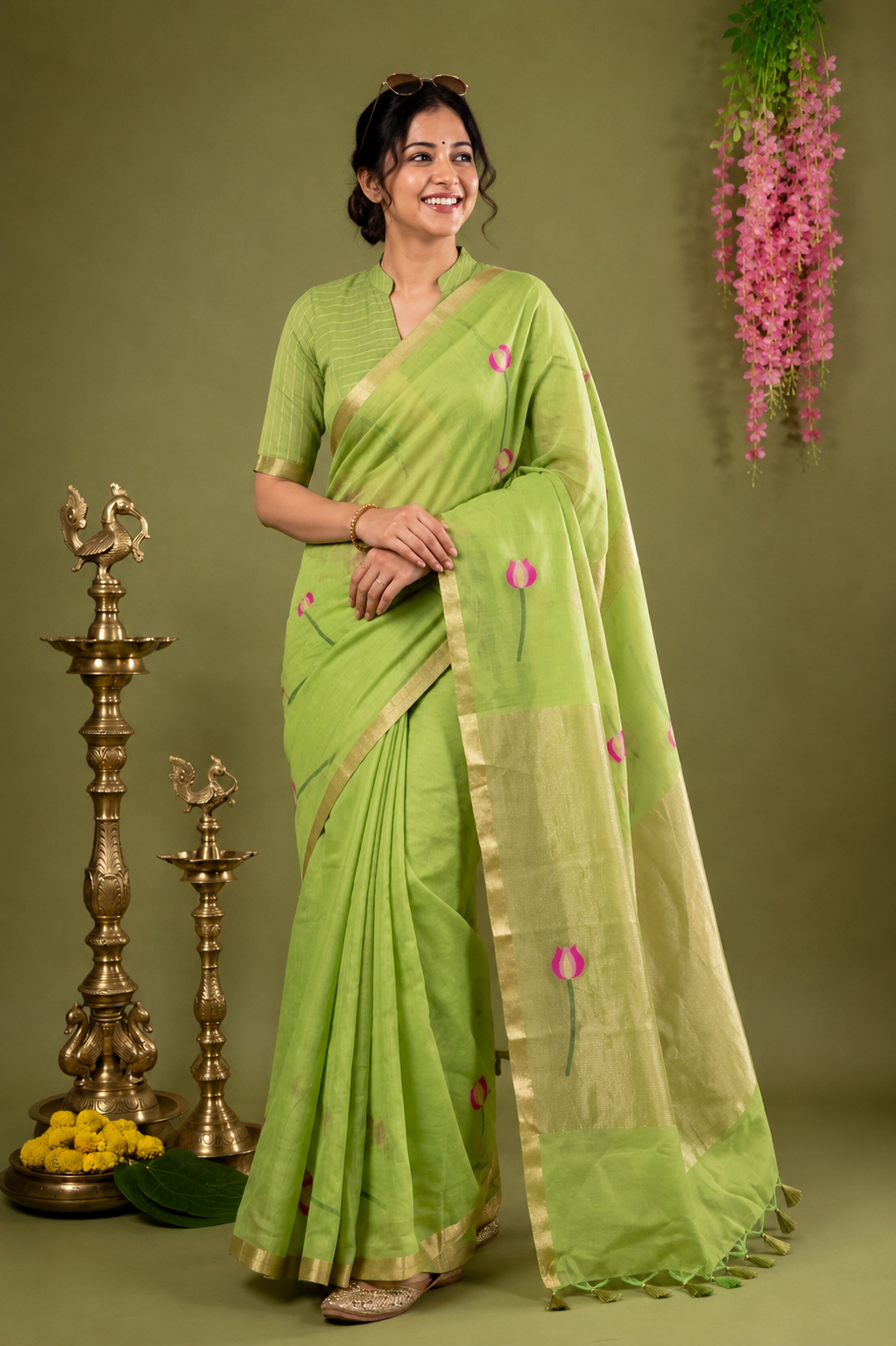 Anandhi Green Muslin Silk Saree