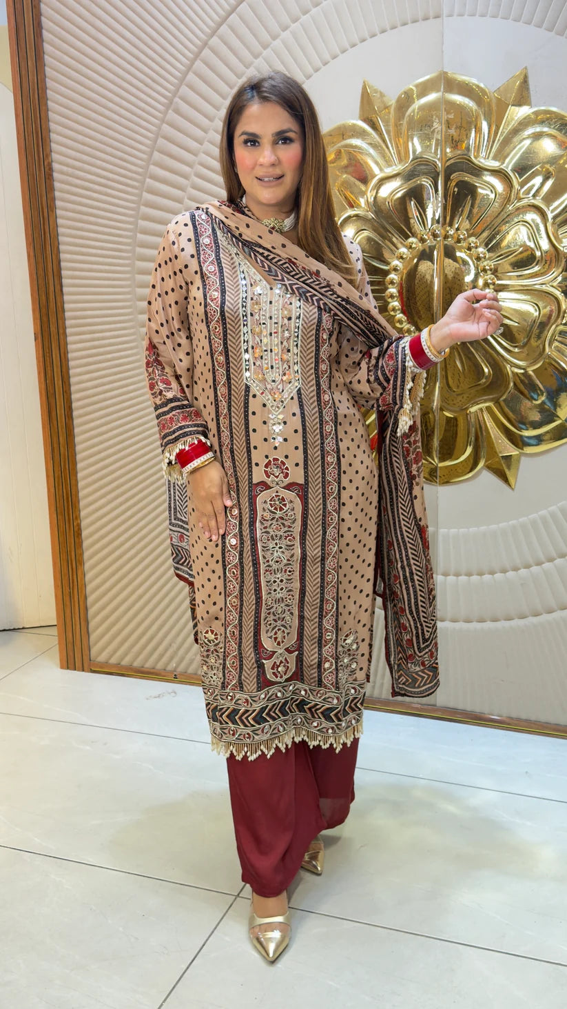 Mehfil Sandstone Printed Suit Set