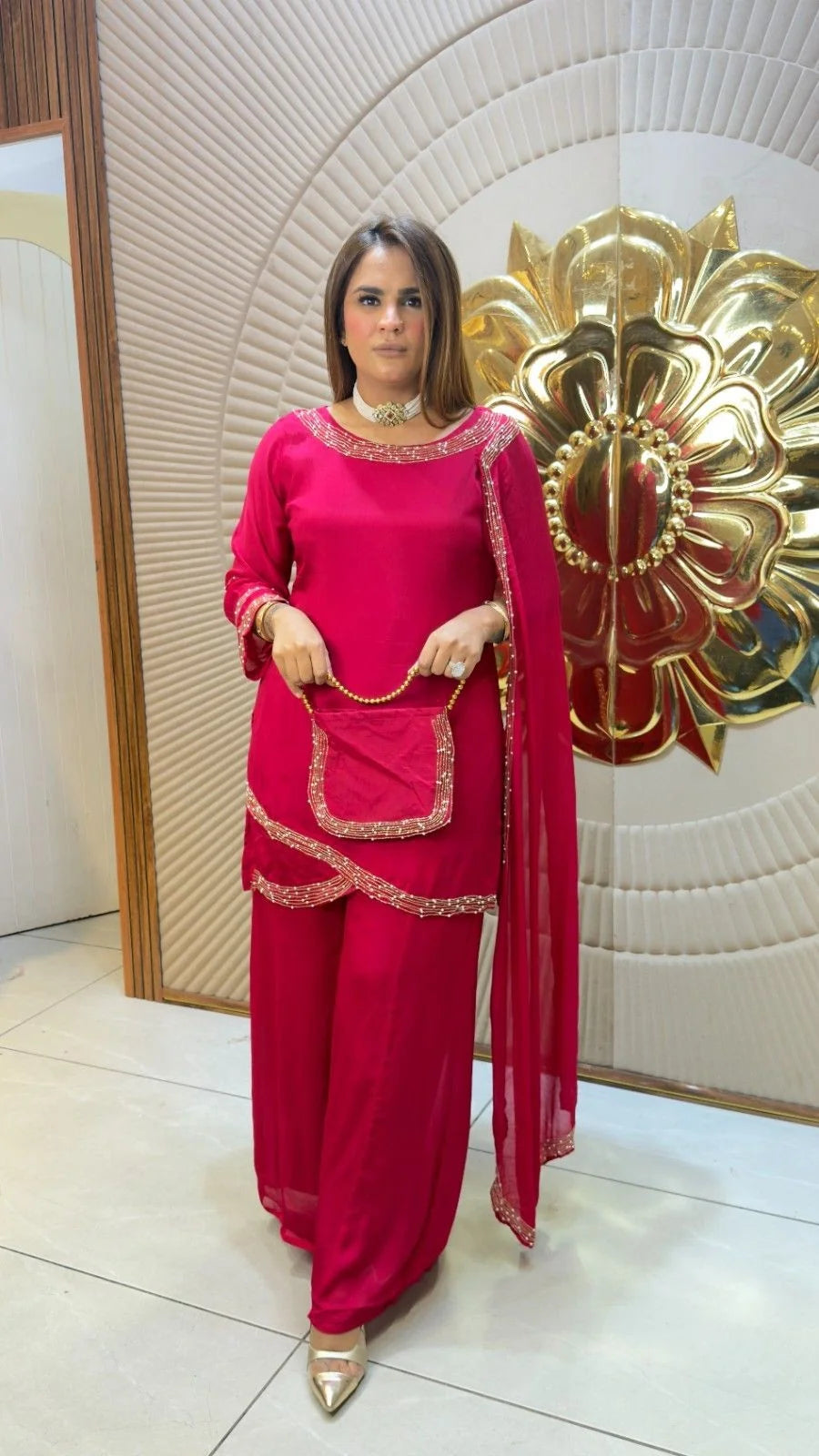 Neel Darbar Embellished Co-ord Set with Potli