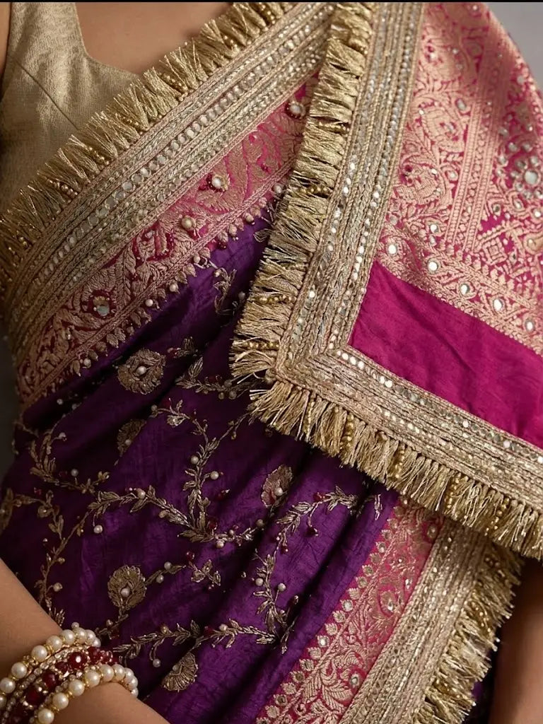Purple Rose Heritage Saree Tissue Banarasi Saree