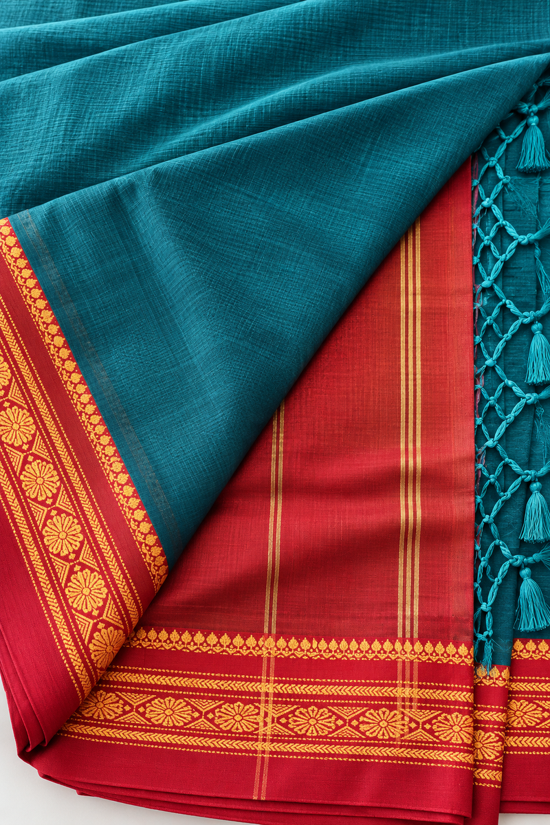 Handloom Cotton Silk Ilkal Saree With Pure Resham Pallu