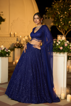 Zafira Midnight Sparkle Ensemble Designer Net Lehenga Set