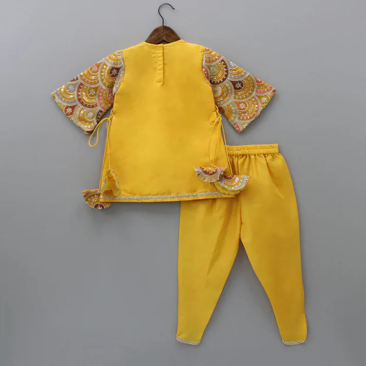 Mustard Kurti and Tulip Dhoti with Net Dupatta Twinning Set Brother Sister or Mother daughter