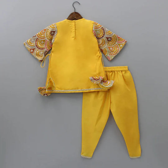 Mustard Kurti and Tulip Dhoti with Net Dupatta Twinning Set Brother Sister or Mother daughter