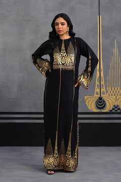 Royal Luxurious Noir Gold Foil Kaftan Dress