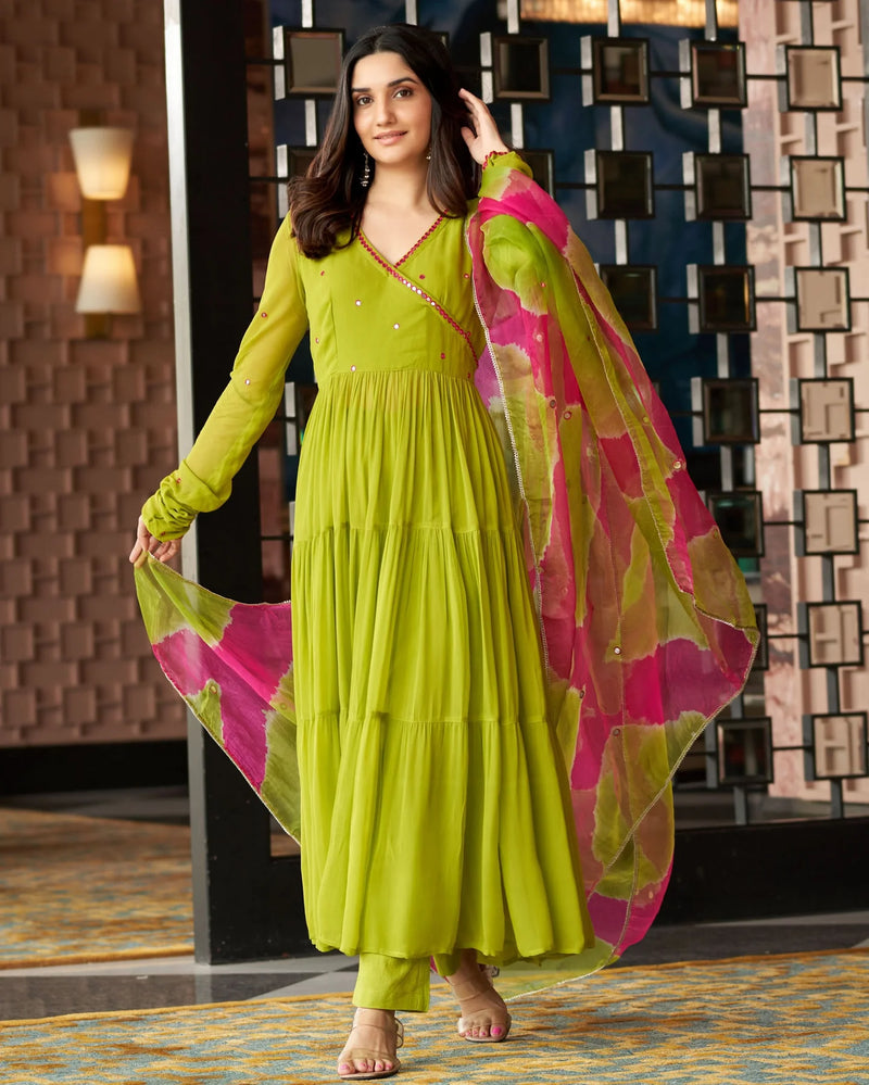 Mirror Work Embroidered Georgette Anarkali Suit Set