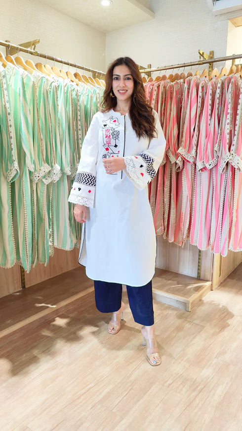 Queen of Hearts Cotton Flex Embroidered Kurta Set
