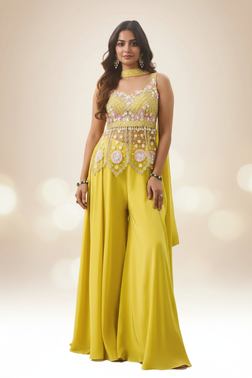 Effortless Style Sunlit Pearl Embroidered palazzo Set