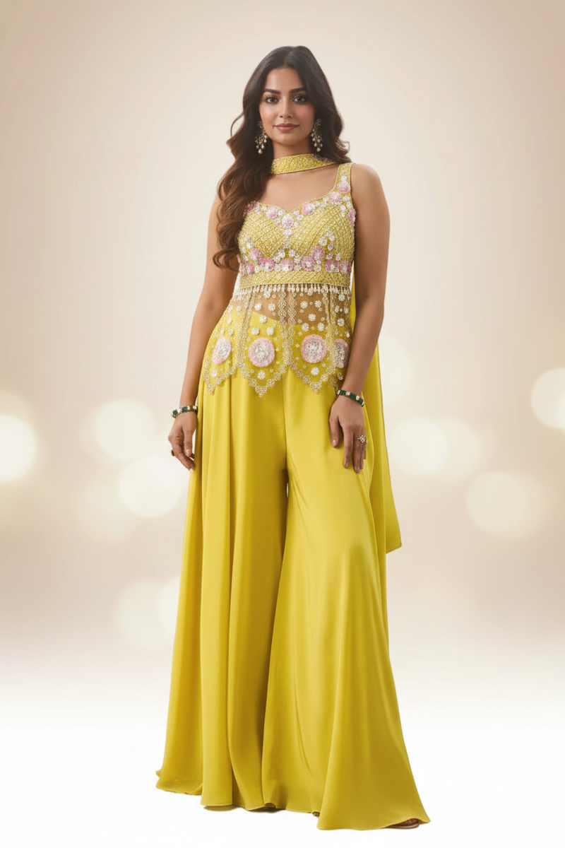 Effortless Style Sunlit Pearl Embroidered palazzo Set