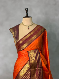 Orange Brown Banarasi Silk Saree