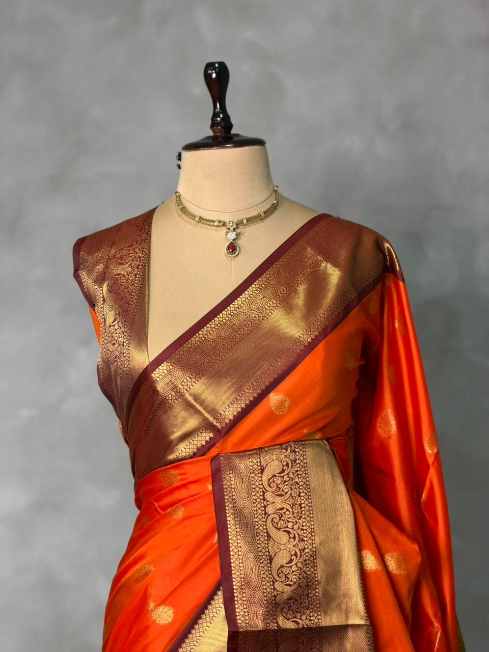 Kesariya Banarasi Silk Saree