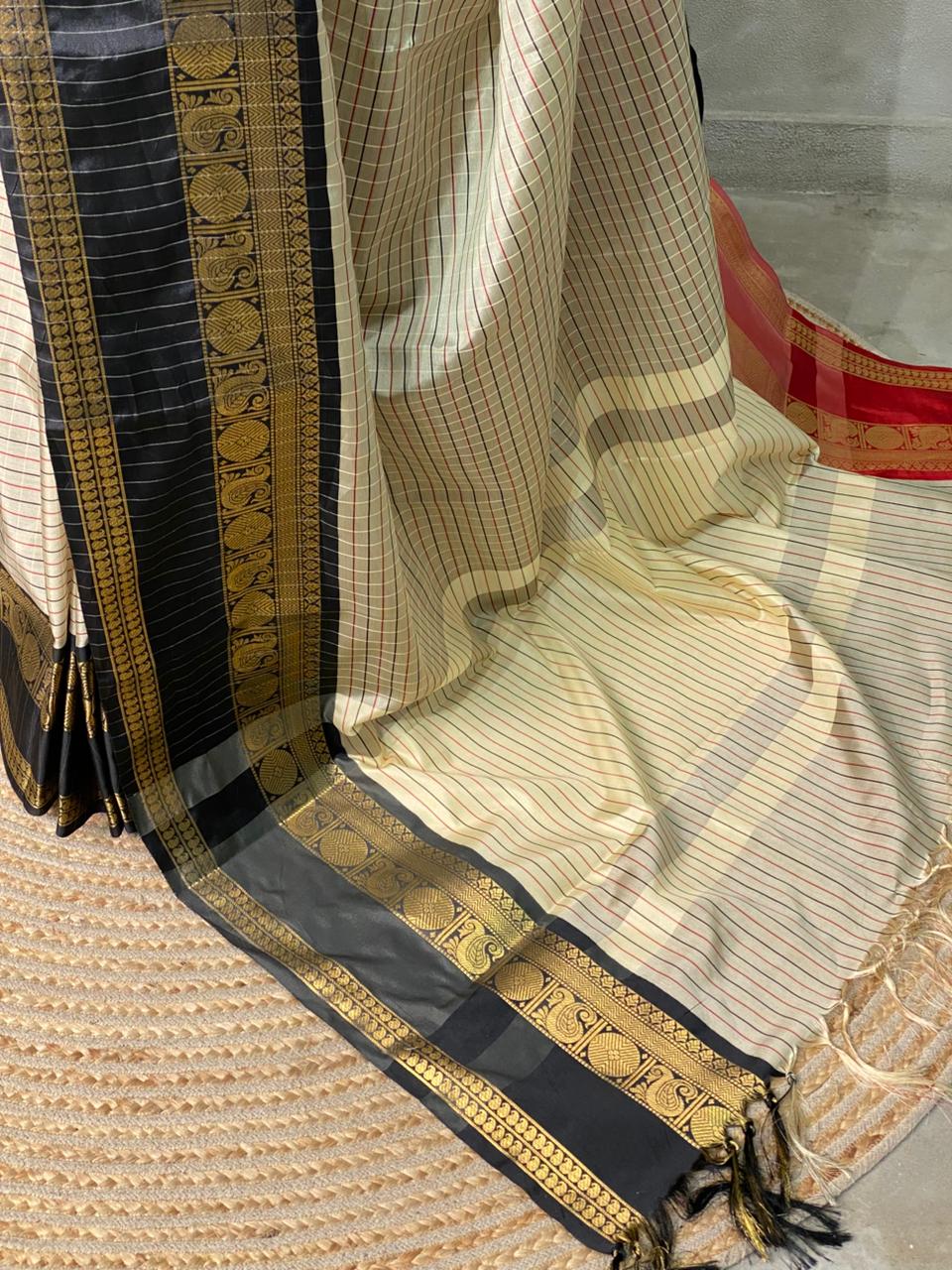 Crimson Semi Kanchipuram Silk Saree with Regal Zari Borders