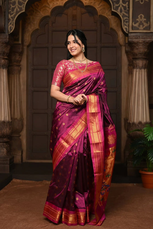 Maharani Paithani with Majestic Maharani Pallu in Wine