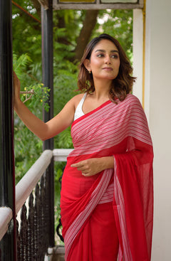 Irkal Crimson Red Mul Cotton Saree