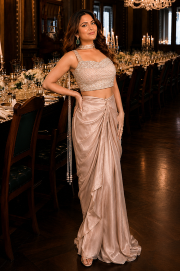 Bollywood Moonlit Glam Draped Ensemble Skirt Set