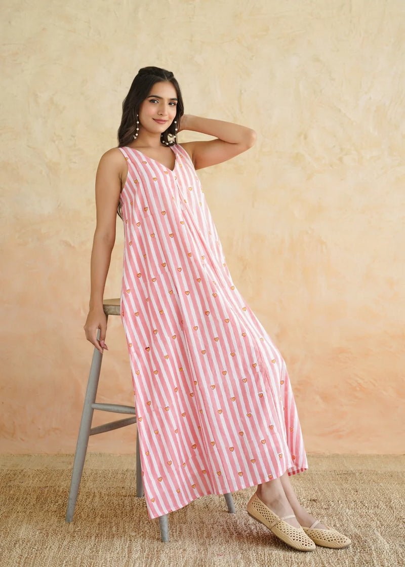 Noor Rasna Striped Cotton Maxi Dress