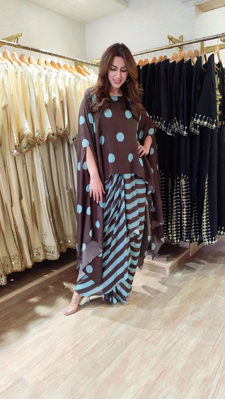 Noir Zariya Polka Kaftan Dhoti Set