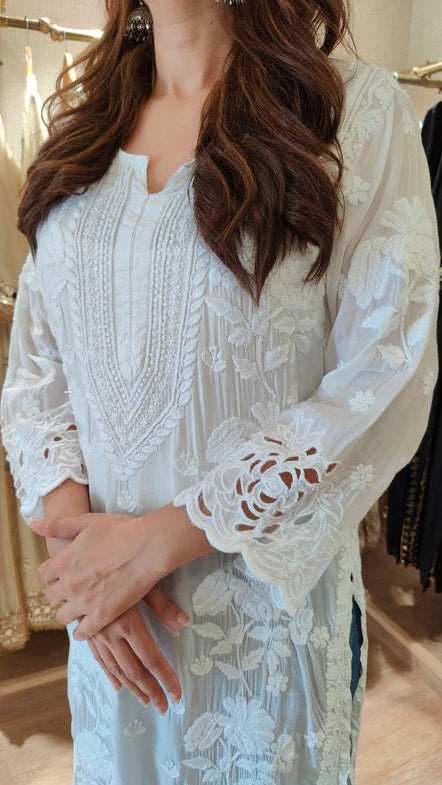 Ivory Grace Hand Embroidered Lucknowi Kurta