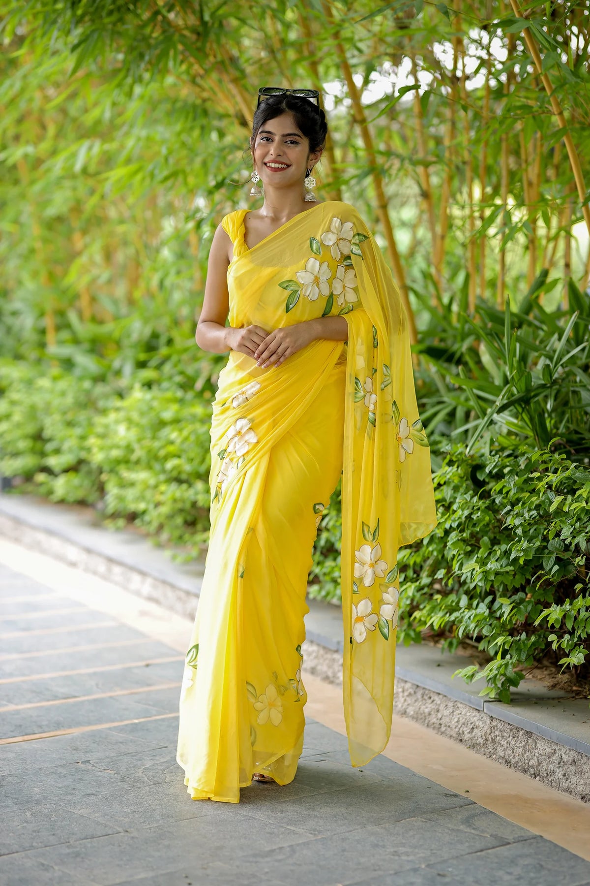Surya Gul Hand-Painted Pure Chiffon Saree