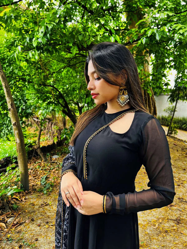 Graceful Navy Blue Bandhani Anarkali Outfit