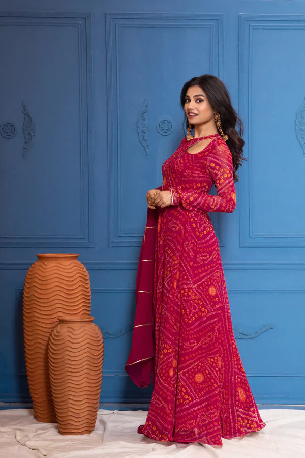 Graceful Navy Blue Bandhani Anarkali Outfit