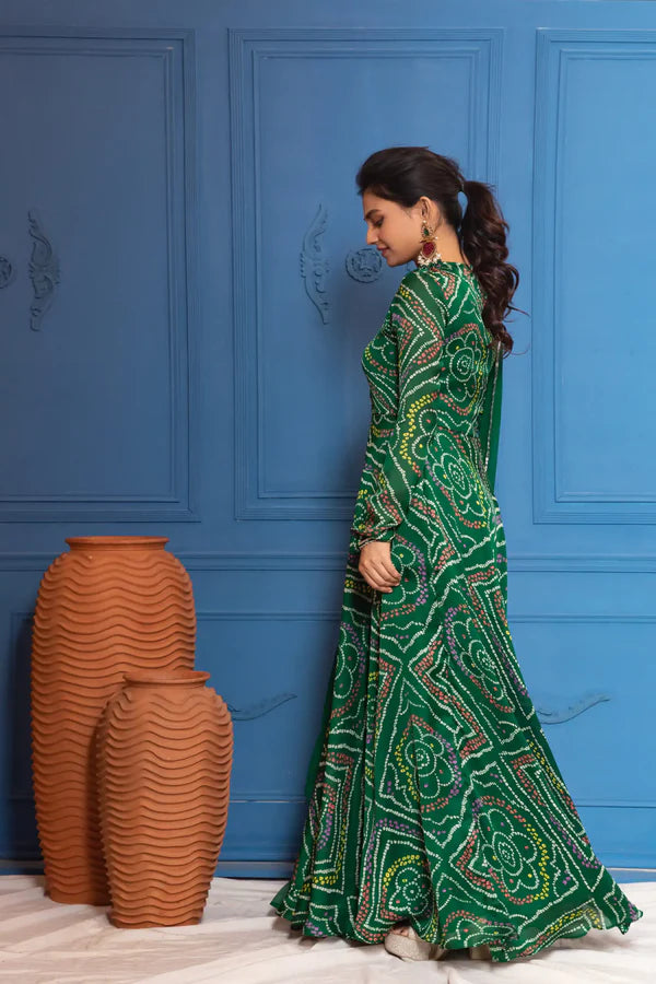 Graceful Navy Blue Bandhani Anarkali Outfit