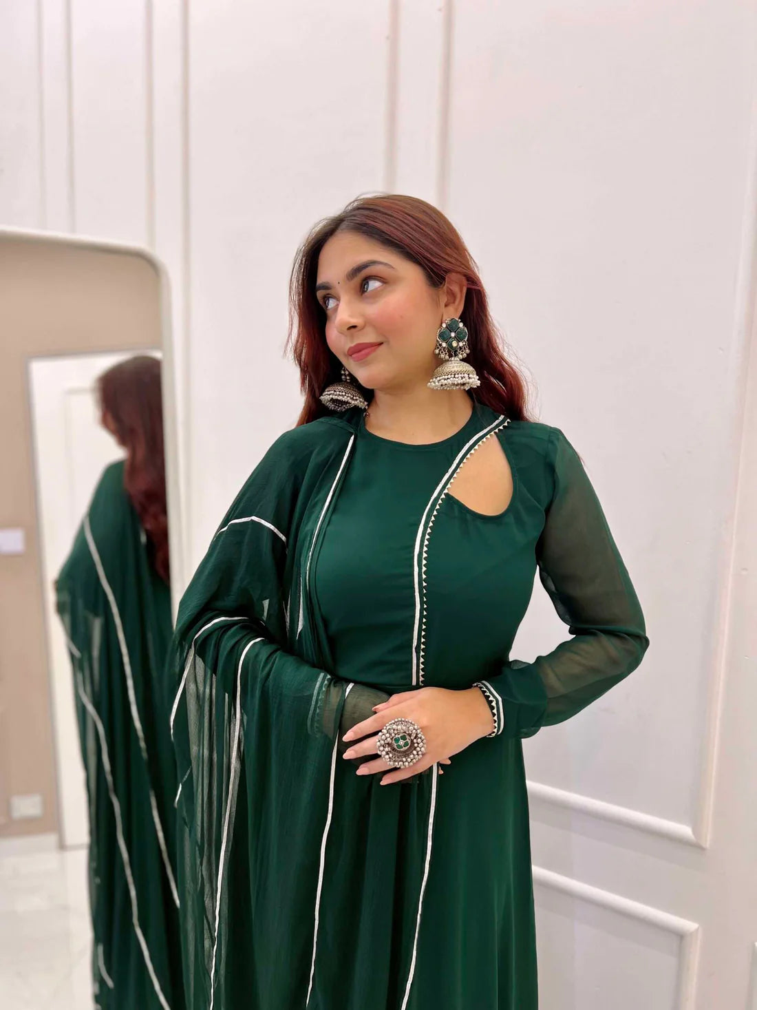 Graceful Navy Blue Bandhani Anarkali Outfit