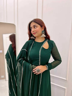 Graceful Navy Blue Bandhani Anarkali with Dupatta