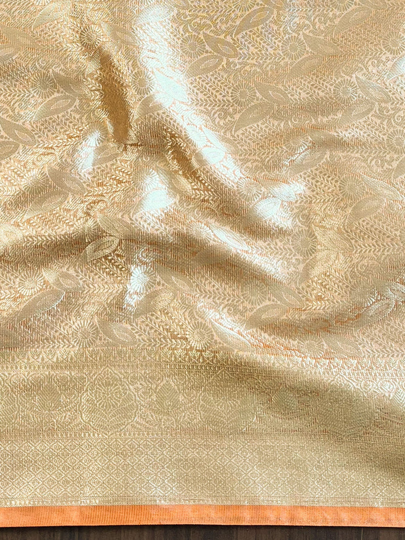 Peach Tissue Saree with Zari Lace Border
