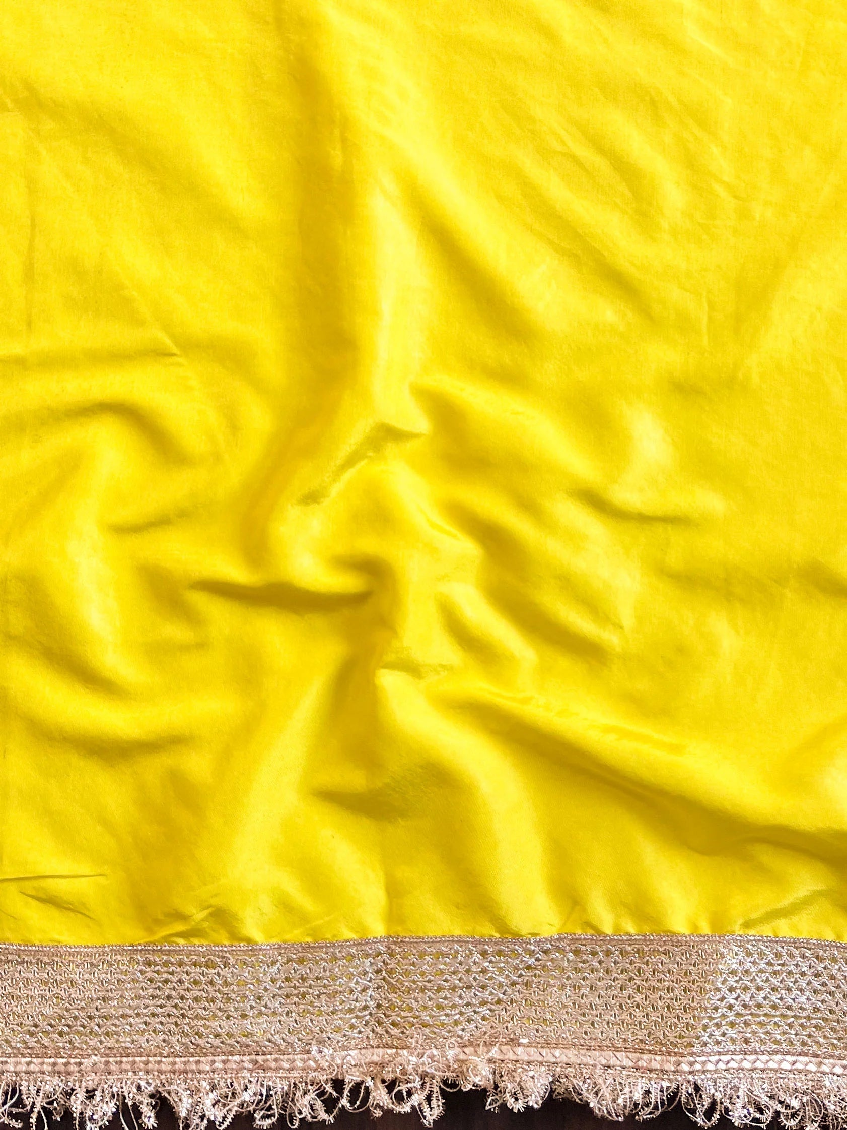 Tissue Mustard Yellow Saree with Zari Buti & Lace