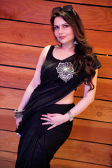Embroidery Mul Mul Cotton black Saree