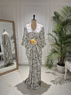 Ivory Bloom Floral Printed Designer Kaftan