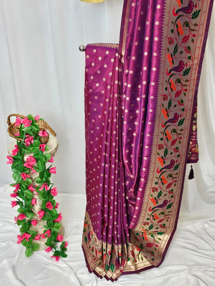 Rajhans Rani Pink Soft Silk Paithani Saree with Copper Zari Lotus Pallu