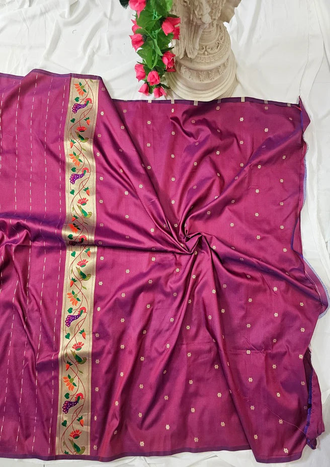 Rajhans Rani Pink Soft Silk Paithani Saree with Copper Zari Lotus Pallu