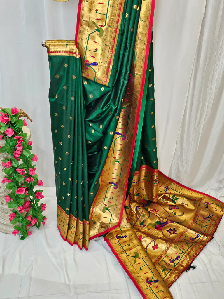 Semi-Silk Paithani Saree with Copper Zari Peacock Pallu