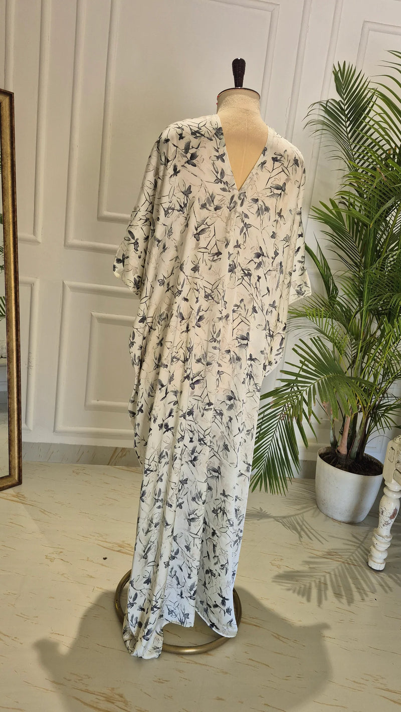 Ivory Bloom Floral Printed Designer Kaftan