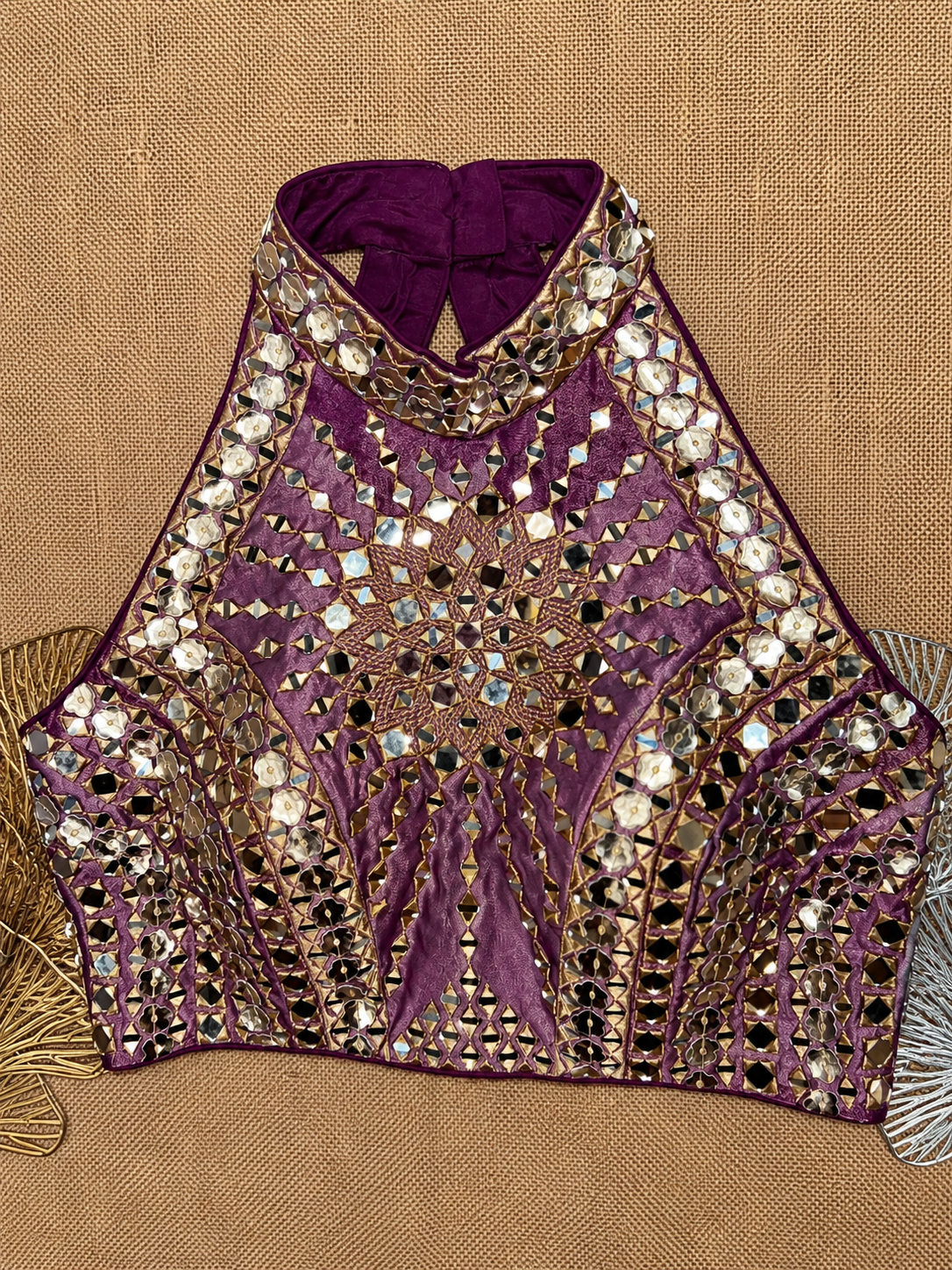Mirror Work Halter Neck Designer Blouse