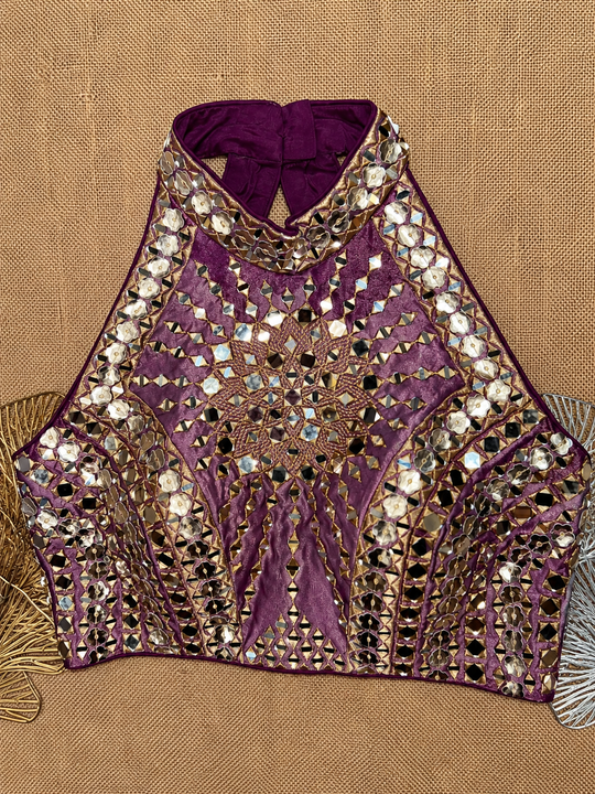 Mirror Work Halter Neck Designer Blouse