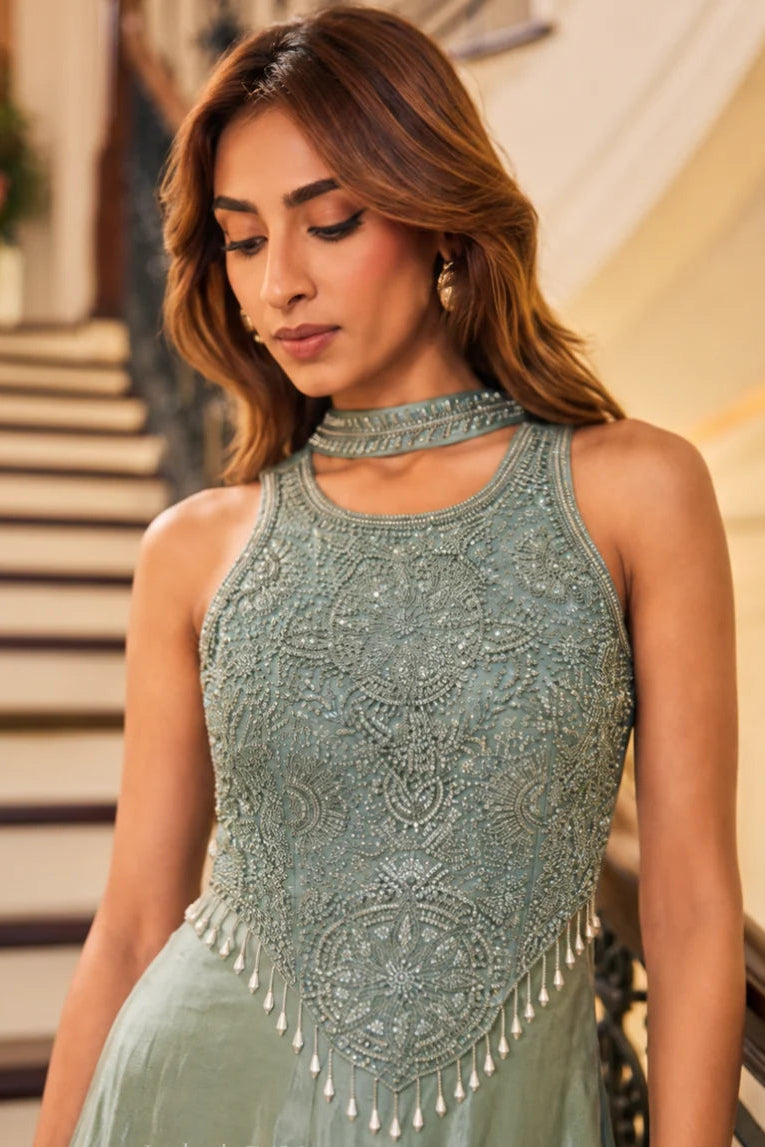 Celeste Blue Embellished Indo-Western Palazzo Set