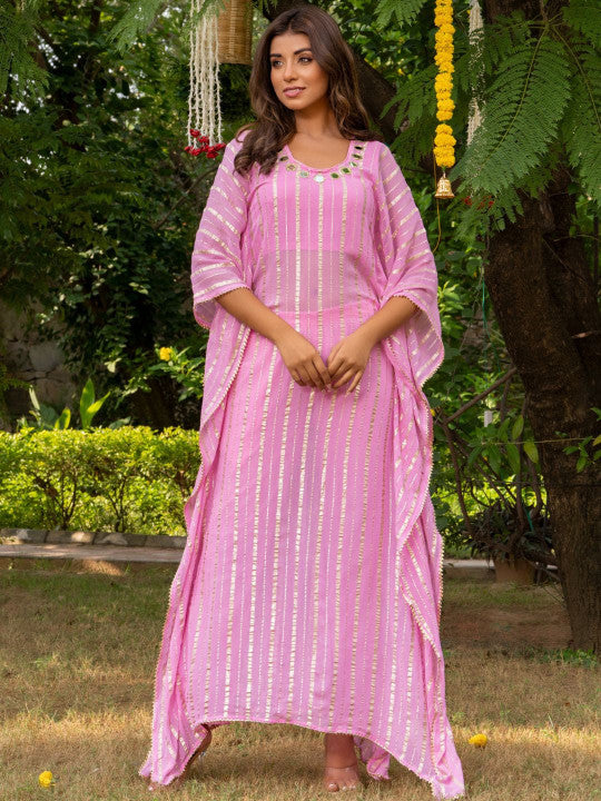 Laal Sitara Striped Kaftan Set