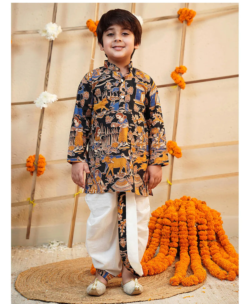 Pink Cotton Farm Animal Kurta Dhoti Set