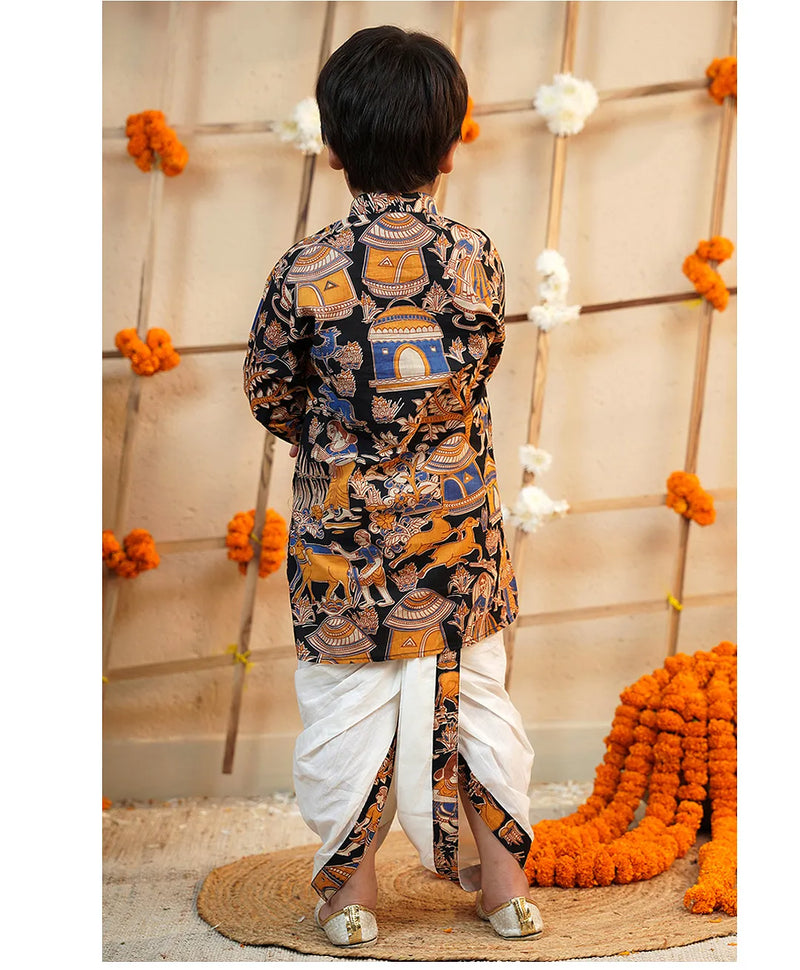 Pink Cotton Farm Animal Kurta Dhoti Set