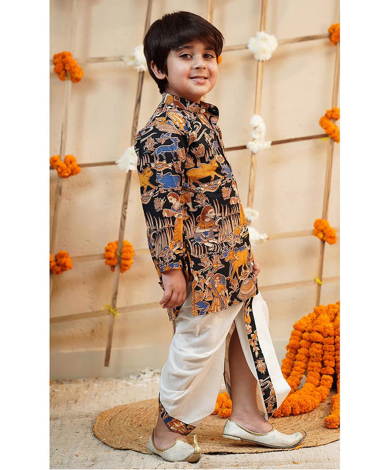 Pink Cotton Farm Animal Kurta Dhoti Set