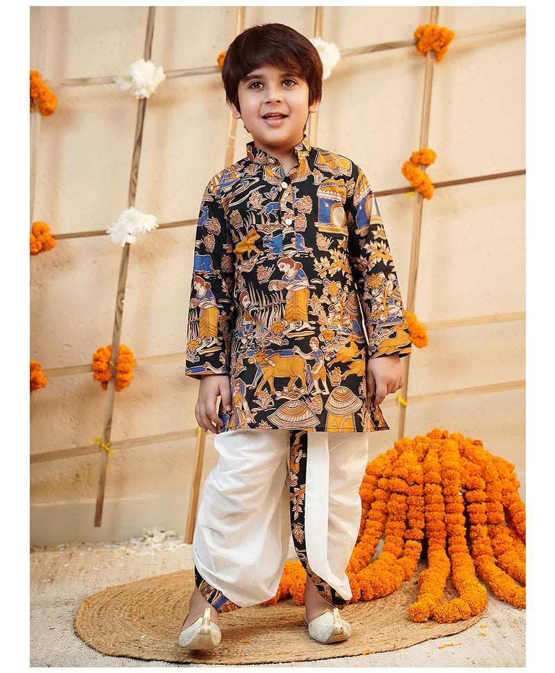 Pink Cotton Farm Animal Kurta Dhoti Set