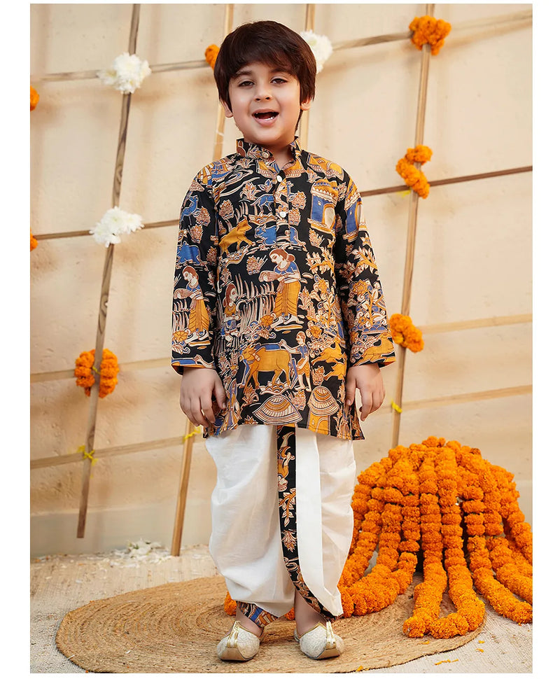 Pink Cotton Farm Animal Kurta Dhoti Set