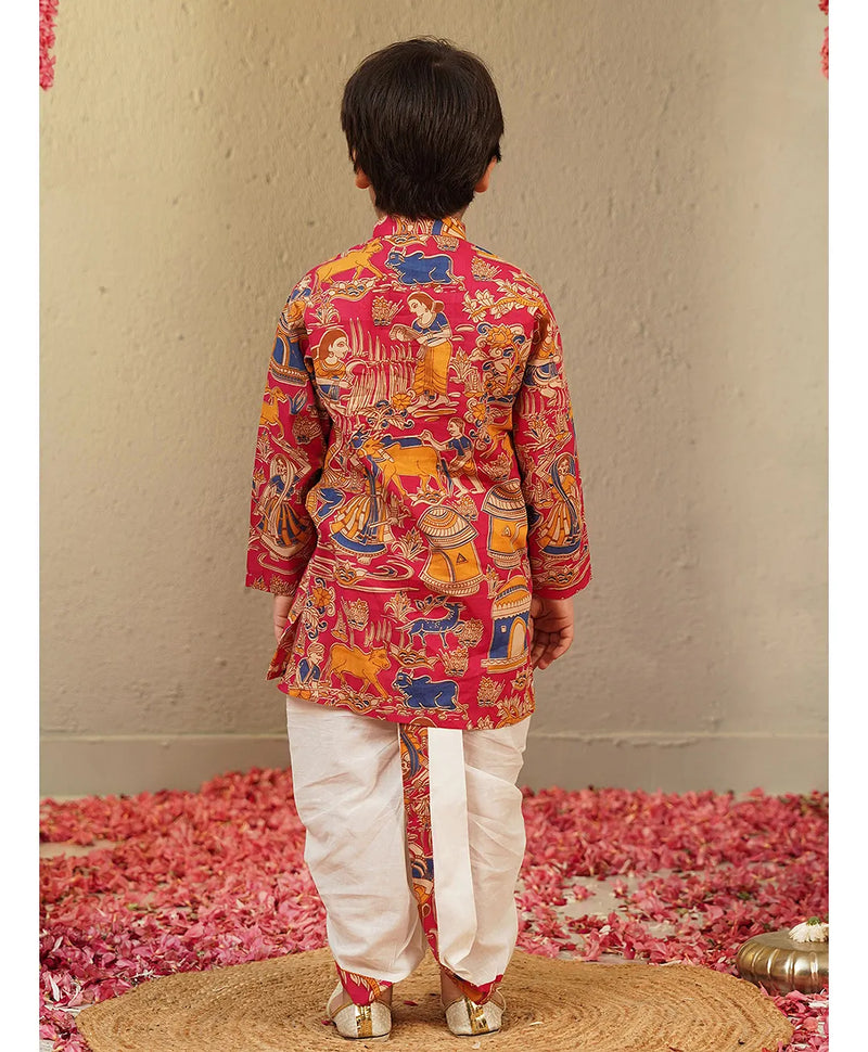 Pink Cotton Farm Animal Kurta Dhoti Set