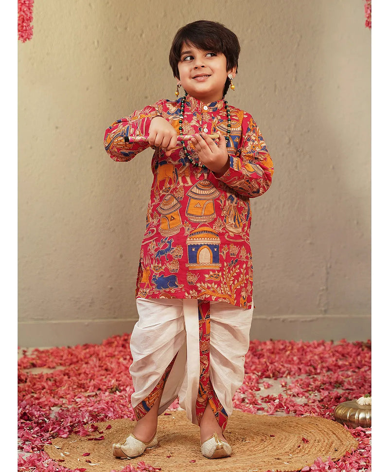Pink Cotton Farm Animal Kurta Dhoti Set