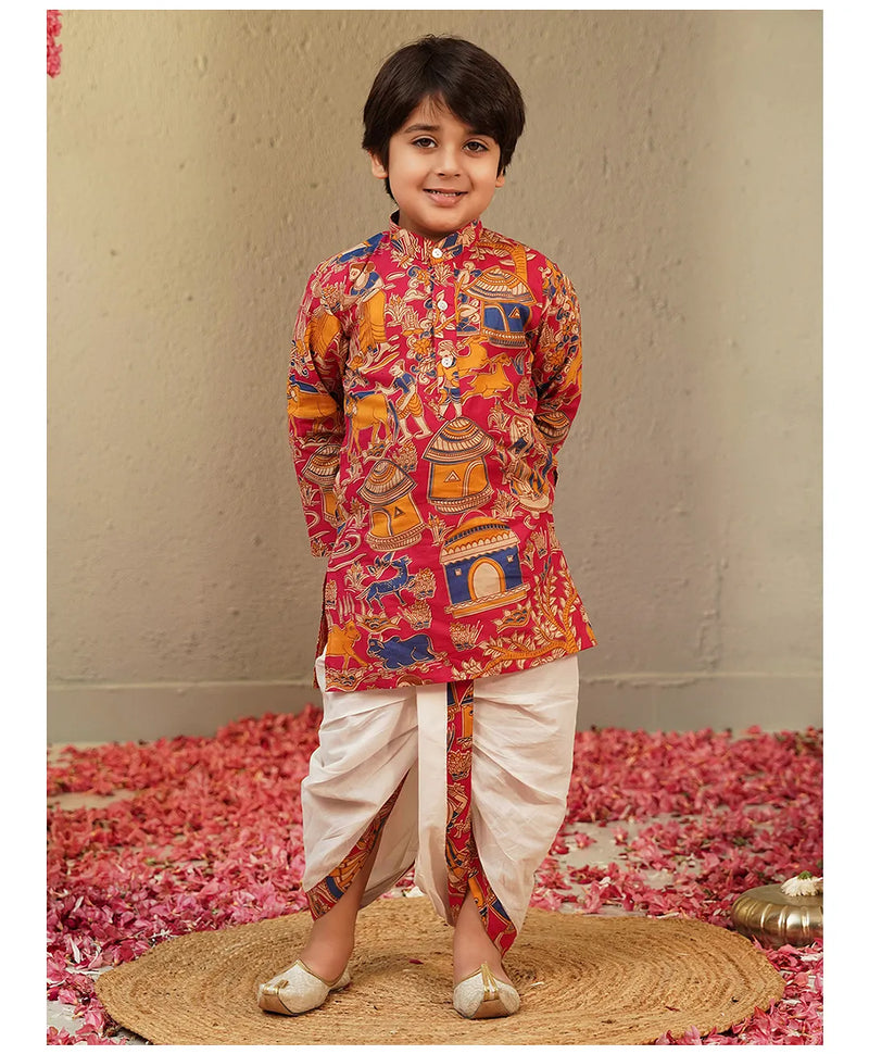 Pink Cotton Farm Animal Kurta Dhoti Set