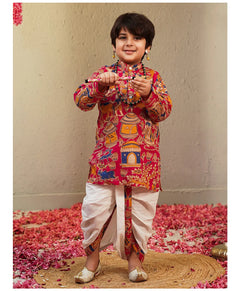 Pink Cotton Farm Animal Kurta Dhoti Set