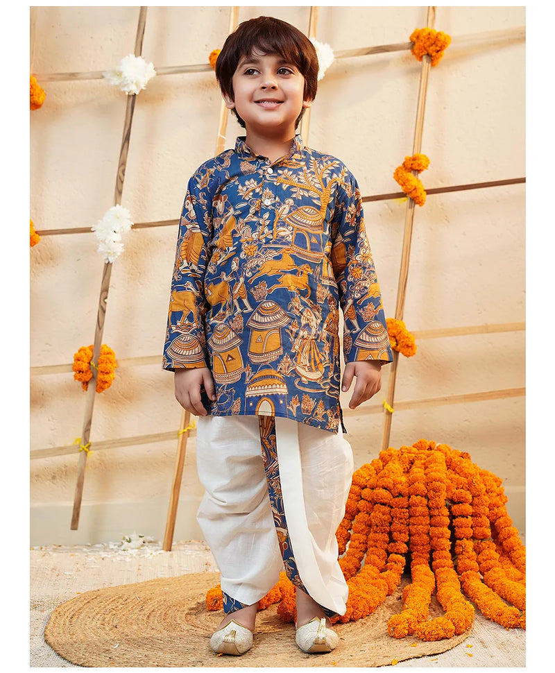 Pink Cotton Farm Animal Kurta Dhoti Set